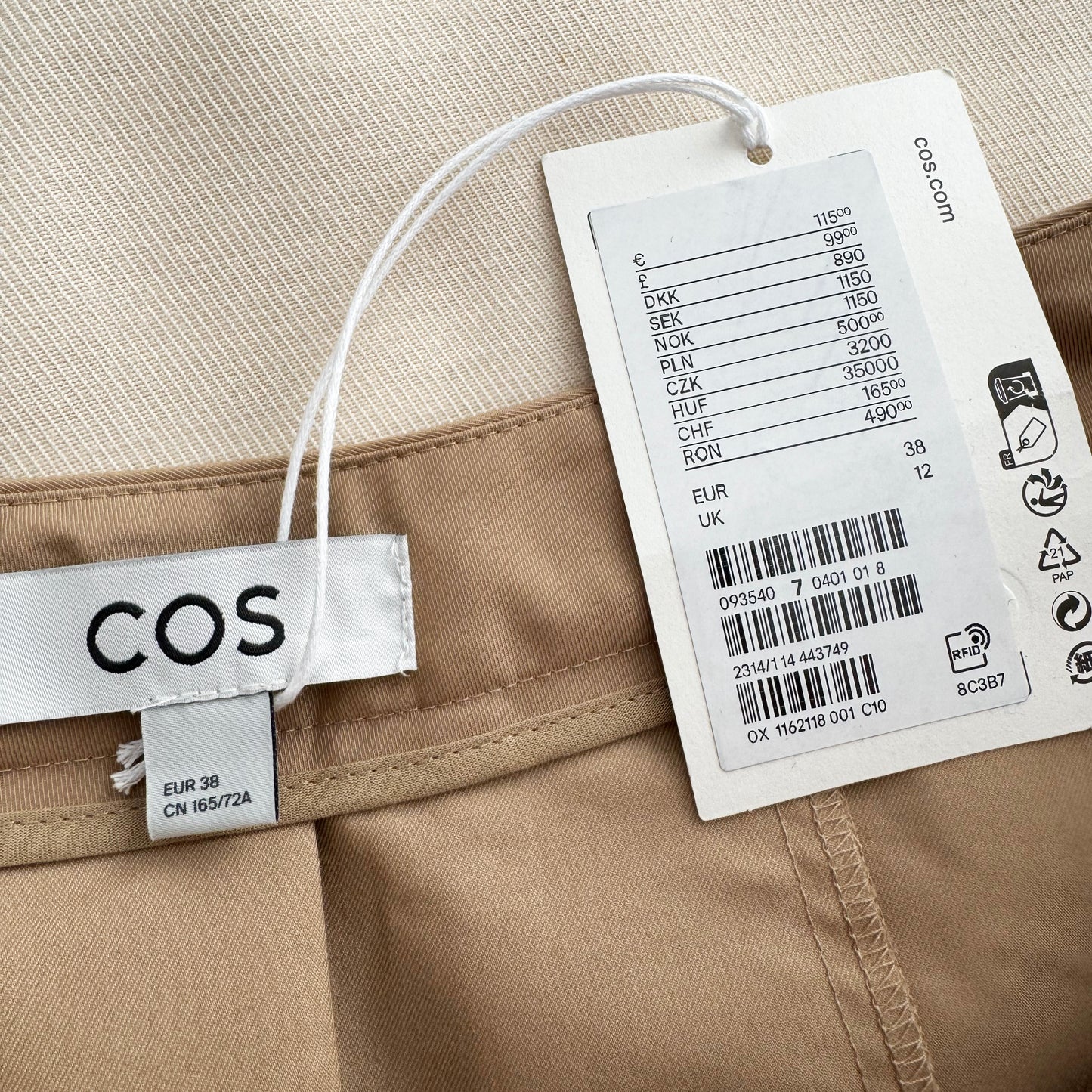 COS Pleated Skirt in Khaki, size 38 (fits like a US size 6)