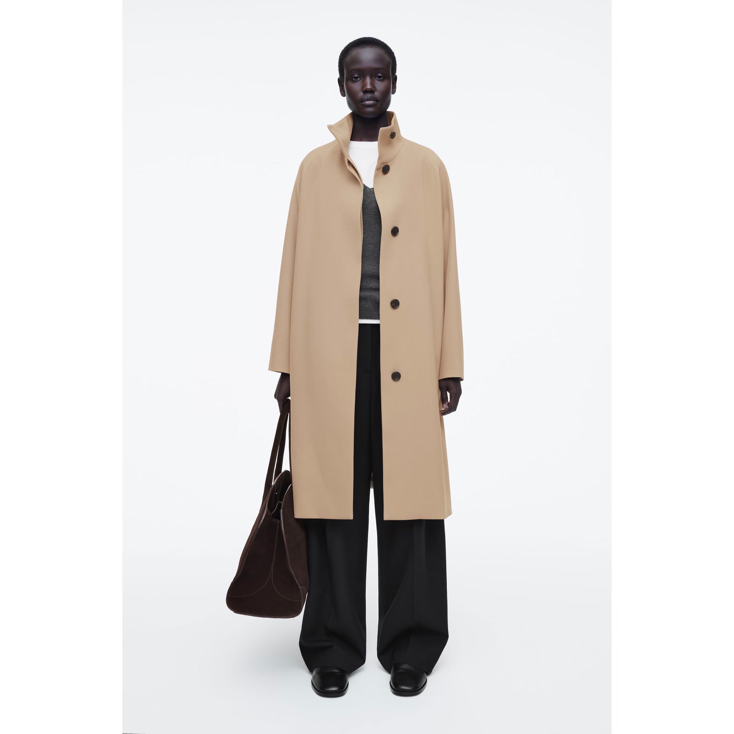 COS Trapeze Wool-Blend Jacket in Beige, size 6