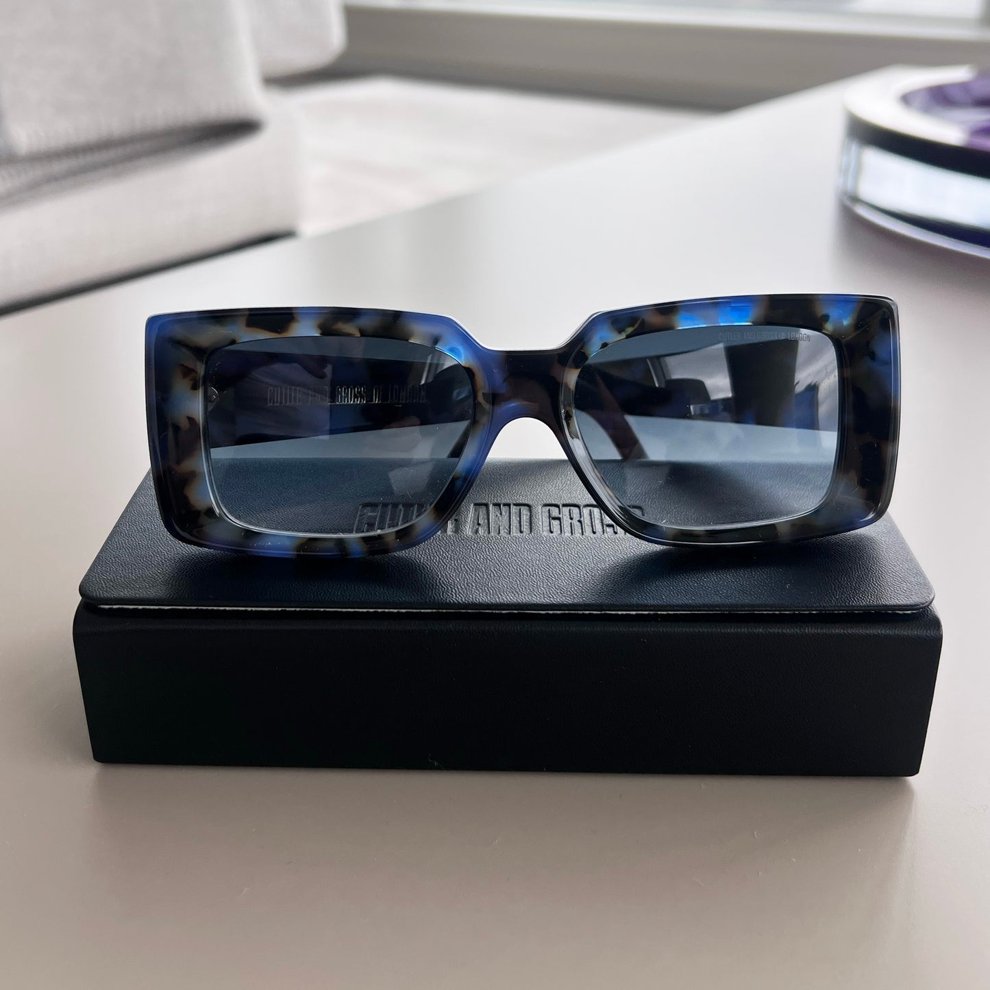 Cutler & Gross "1369" Rectangular Frame Sunglasses in Blue