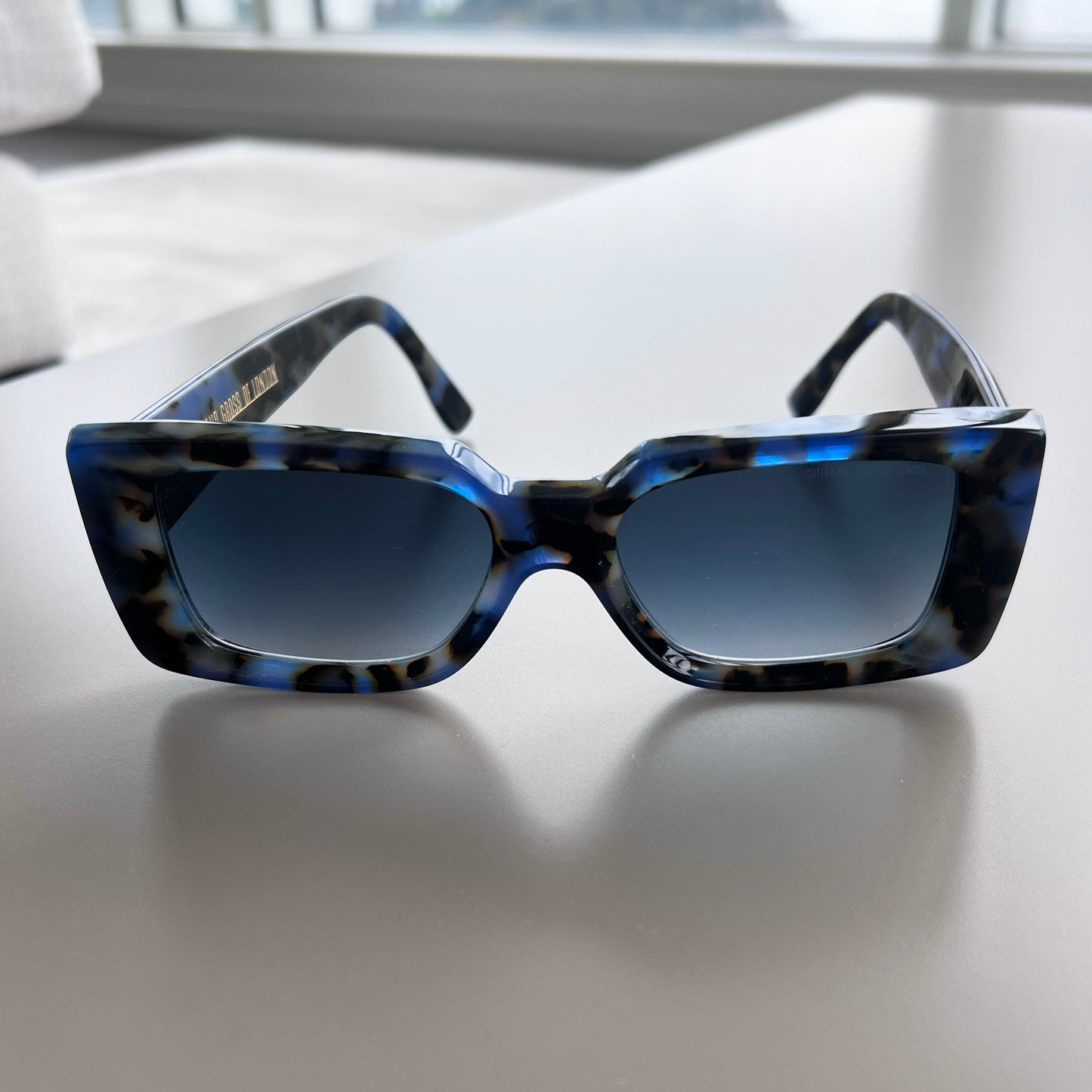 Cutler & Gross "1369" Rectangular Frame Sunglasses in Blue