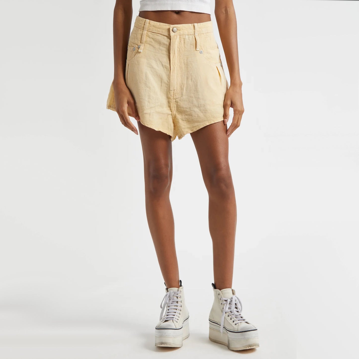 R13 "Double Loop Venti" Short in "Maize linen chambray", size 25 (fits 26 ish)