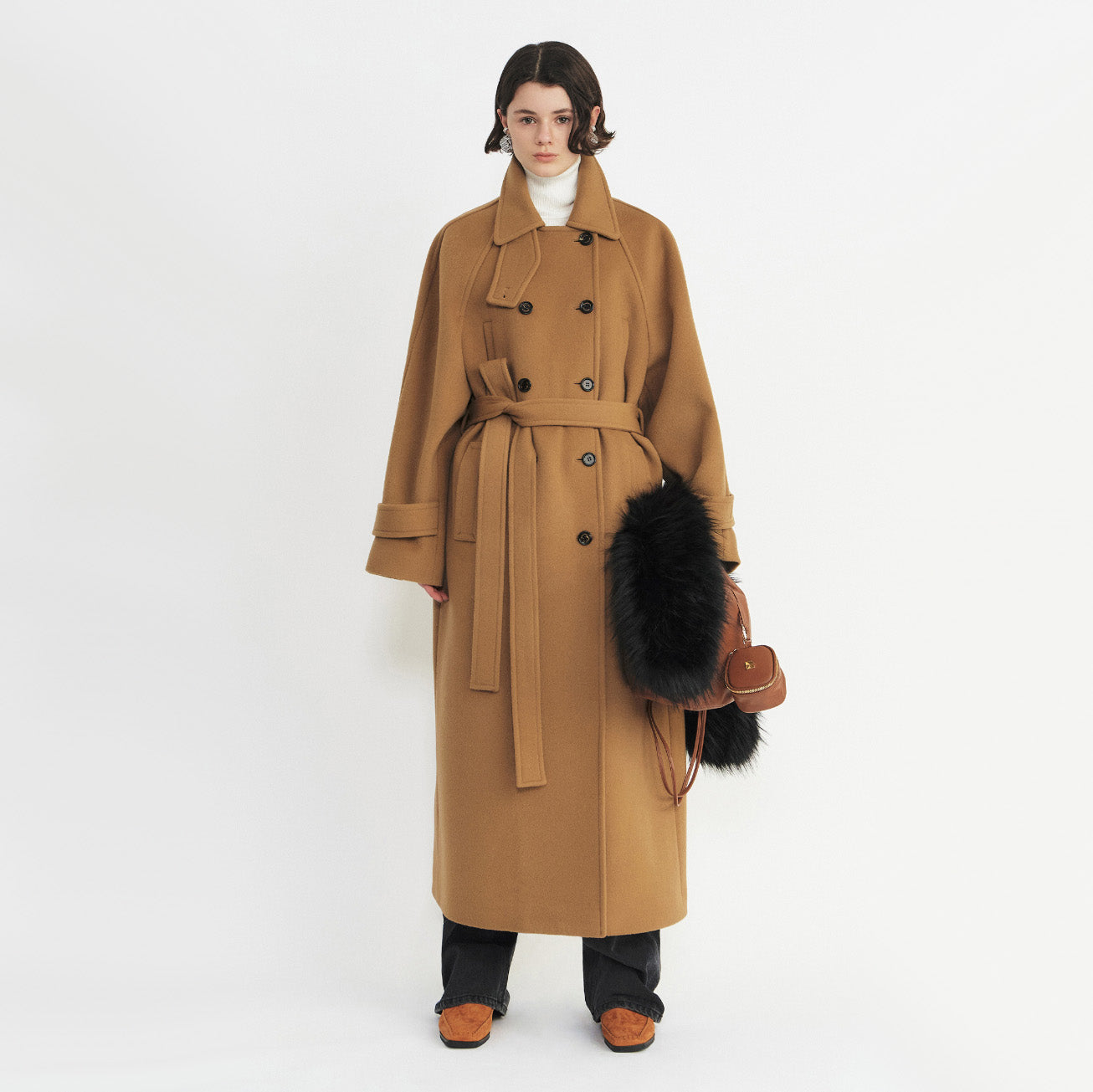 Gabriel Lee Double Breasted Coat in Camel, size Small