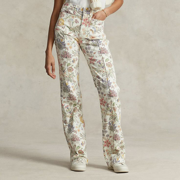 Polo Ralph Lauren "Jenn" Paisley/Floral Print Flared Jeans in "Azalea", size 26