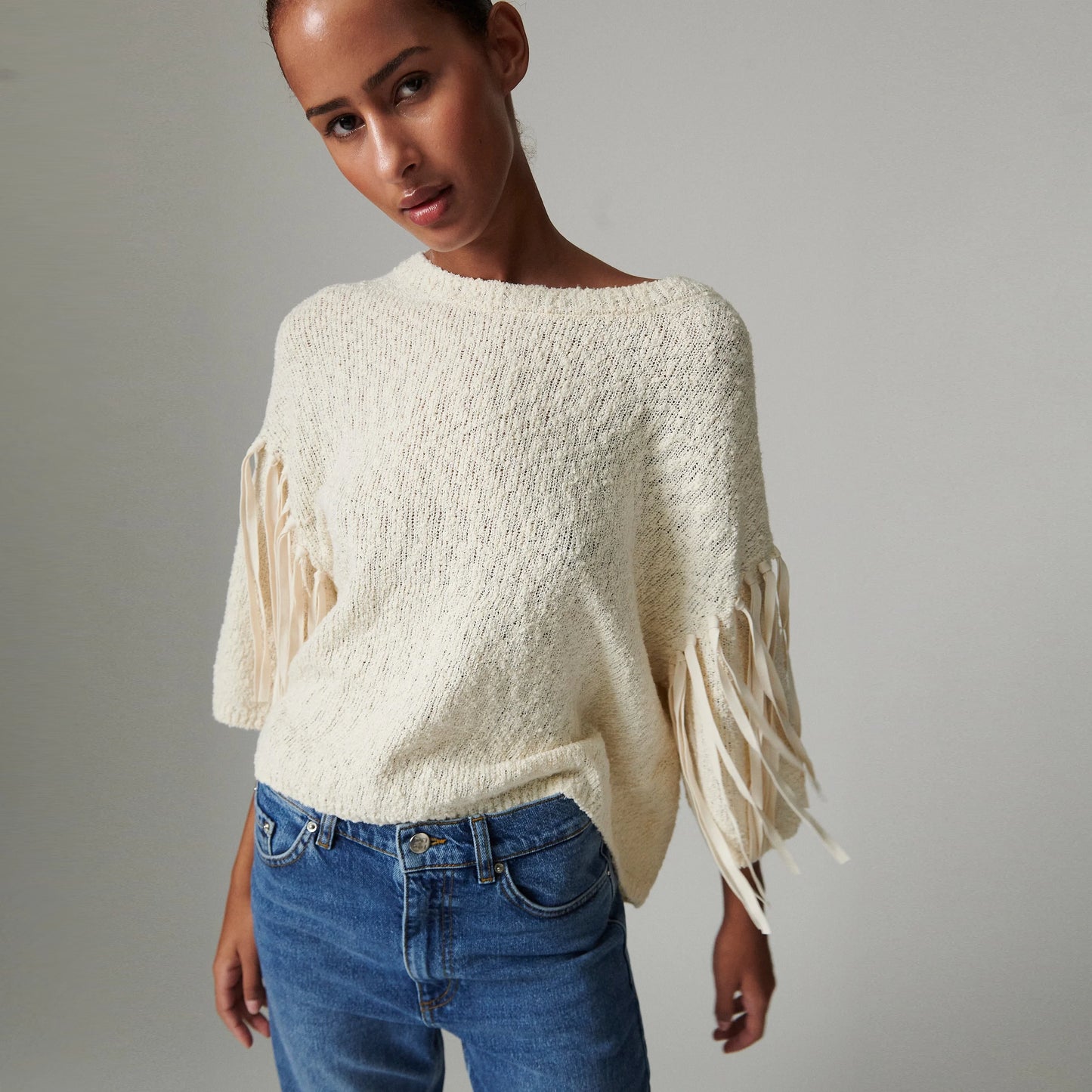 DAY Birger et Mikkelsen "Baptiste" Knit with Fringe in Ivory, size XS