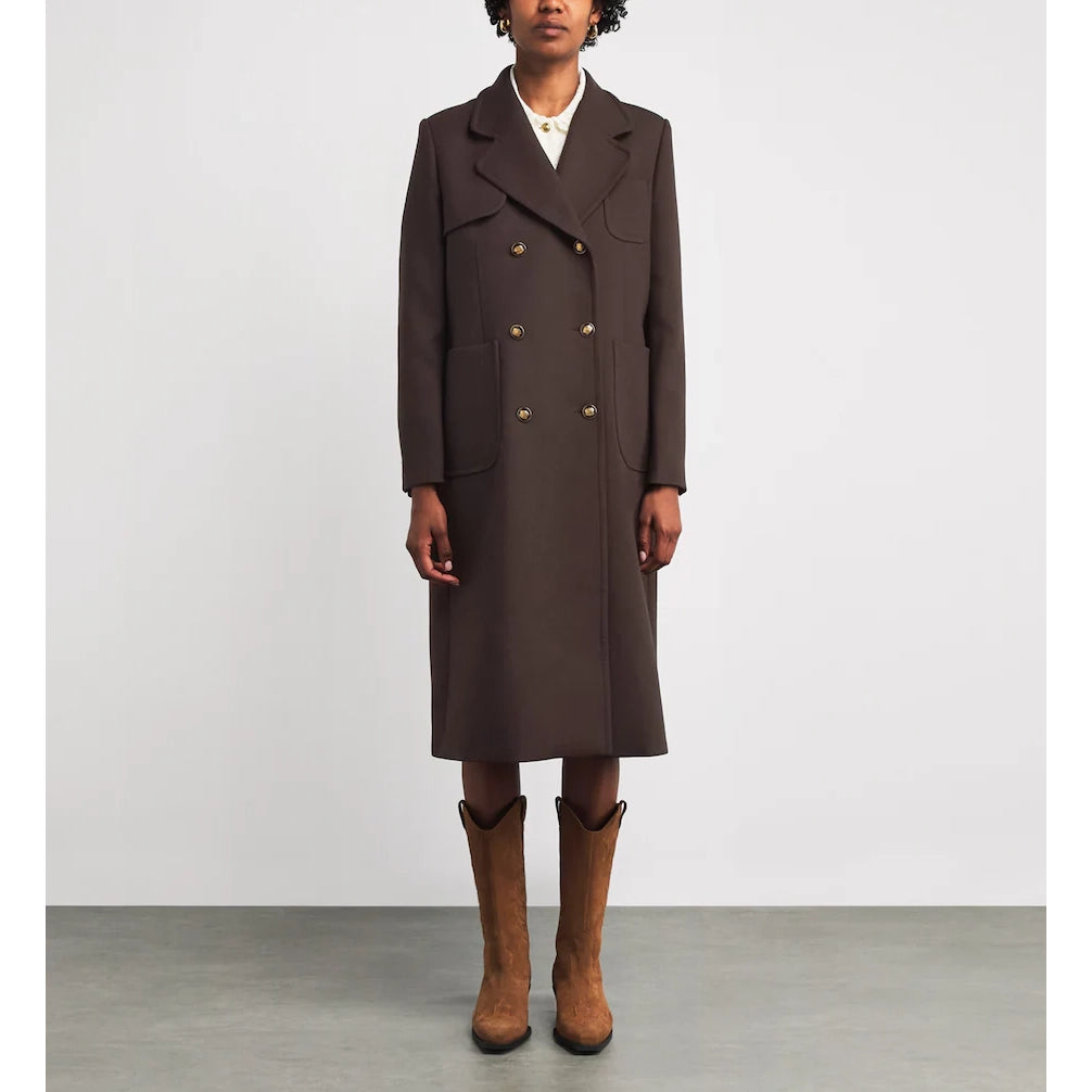 Sandro Double Breasted Coat in Brown, size 38