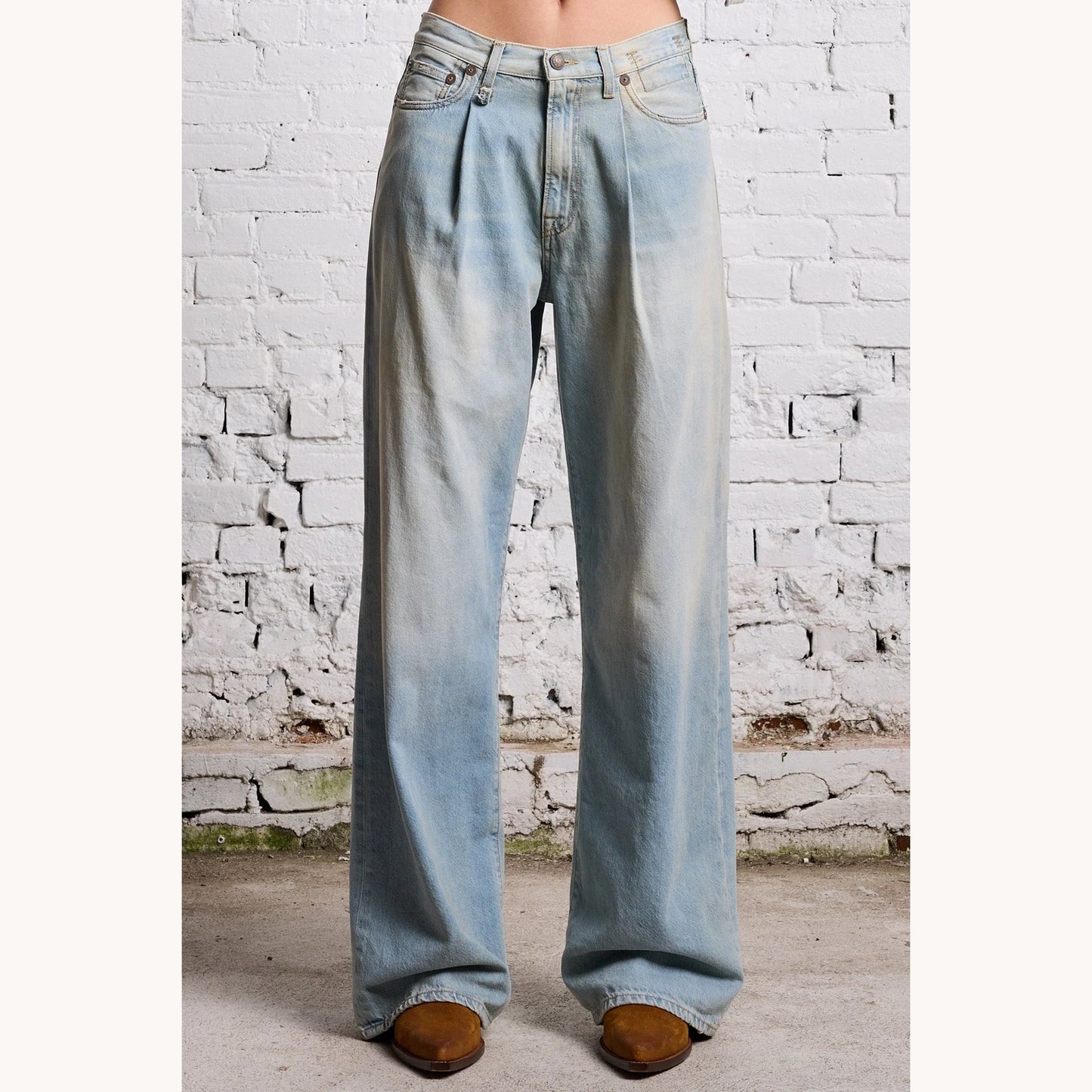 R13 “Damon” pleated wide leg jeans, size 27 (fits 28 ish) ** hemmed one inch **