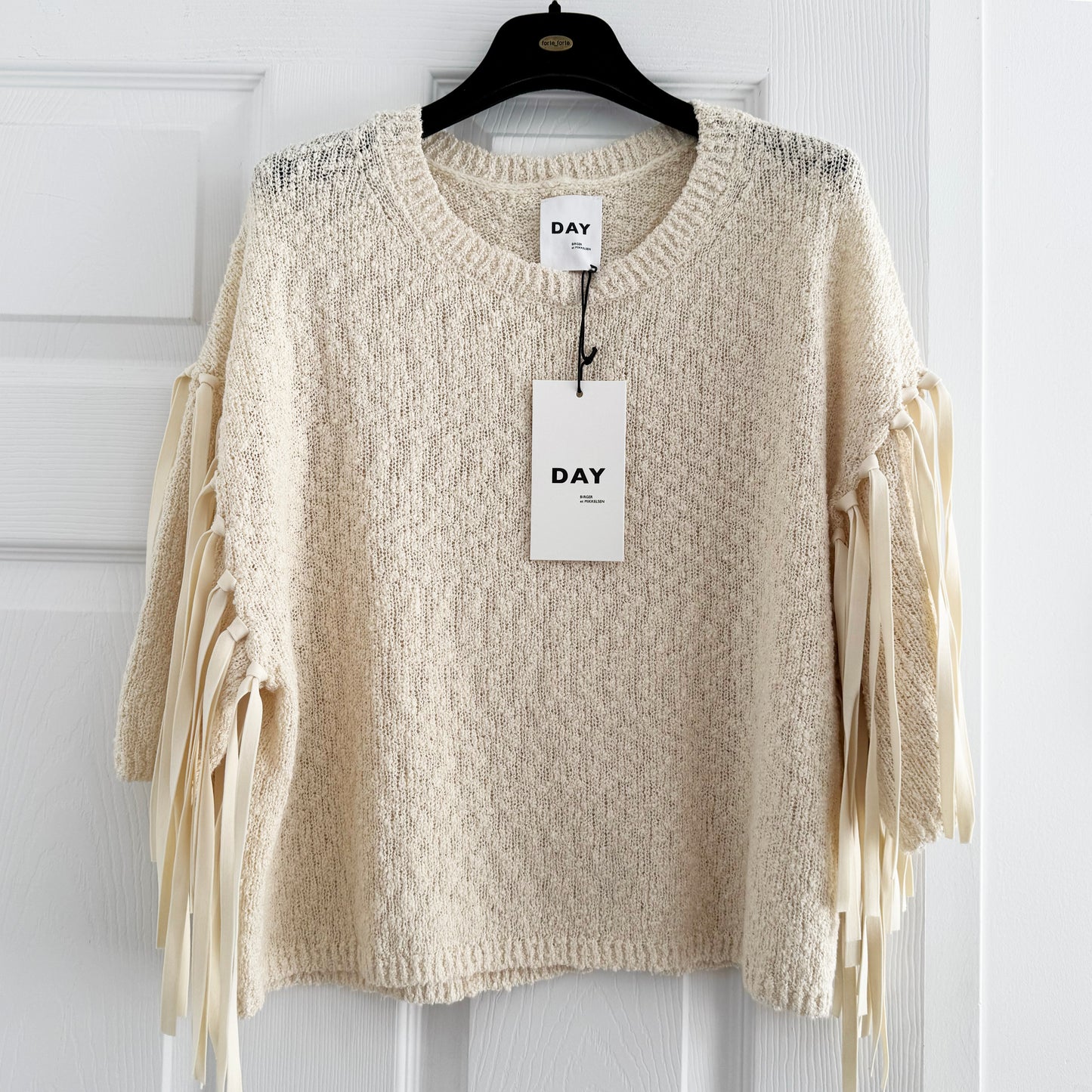 DAY Birger et Mikkelsen "Baptiste" Knit with Fringe in Ivory, size XS