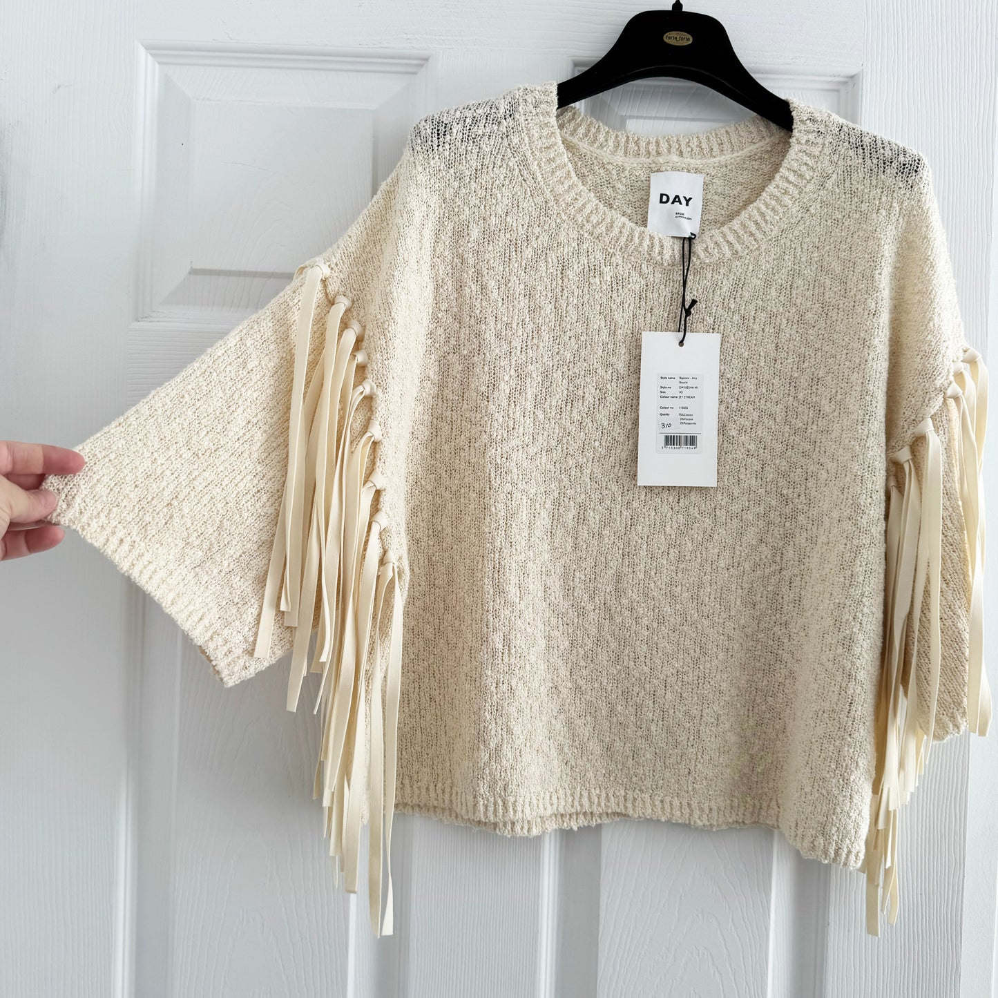 DAY Birger et Mikkelsen "Baptiste" Knit with Fringe in Ivory, size XS
