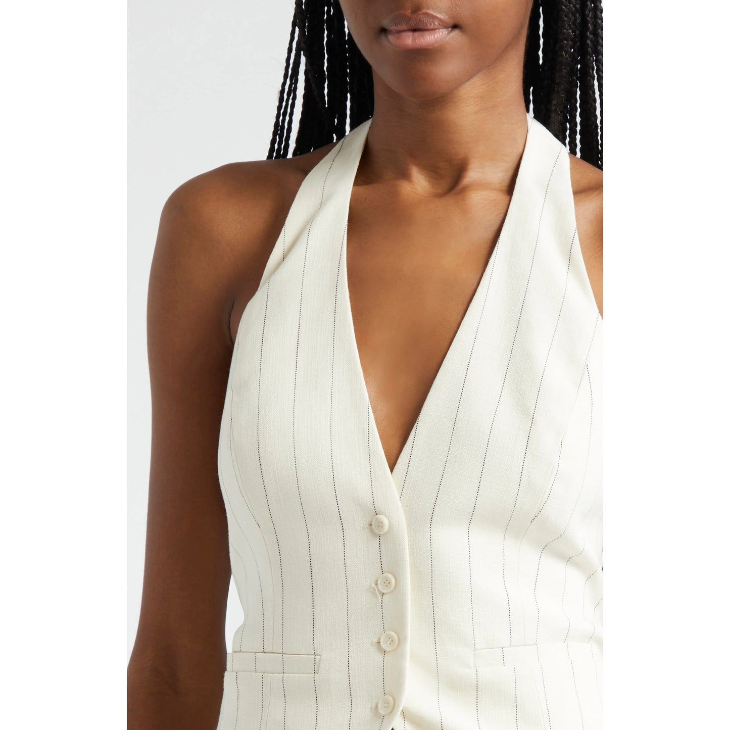 A.L.C. "Woodson" Pinstripe Suiting Halter Top in Ivory, size 4