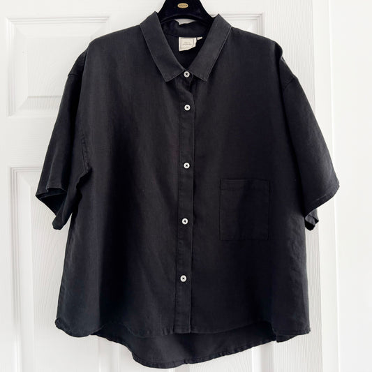 Deiji Studios Linen Shirt in Black, size XL