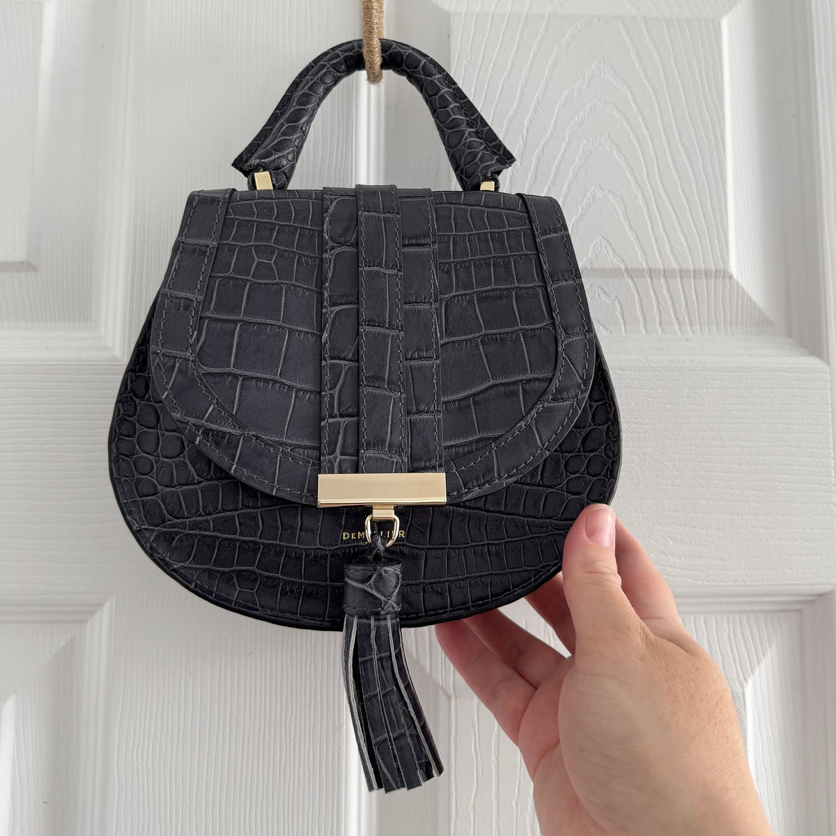 Demellier Nano "Venice" Bag in Grey Croc