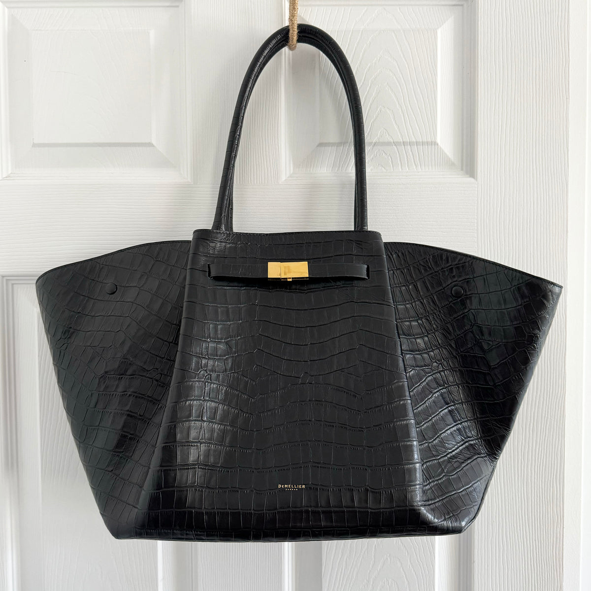 Demellier "New York" Tote in Black Croc