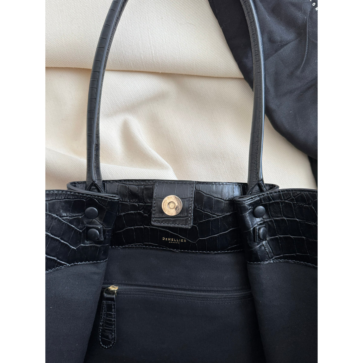 Demellier "New York" Tote in Black Croc