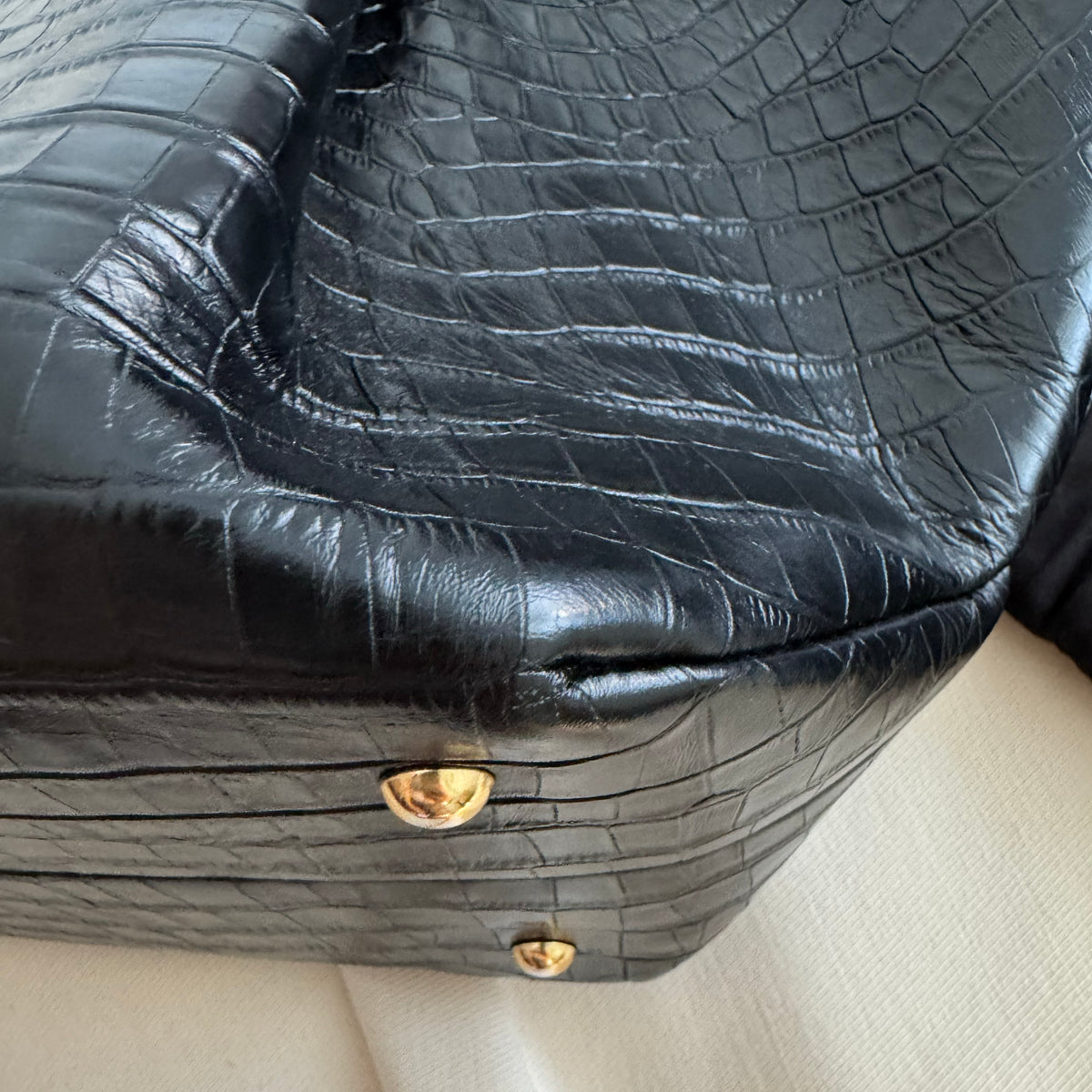 Demellier "New York" Tote in Black Croc