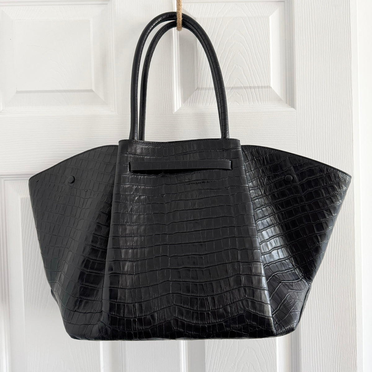 Demellier "New York" Tote in Black Croc