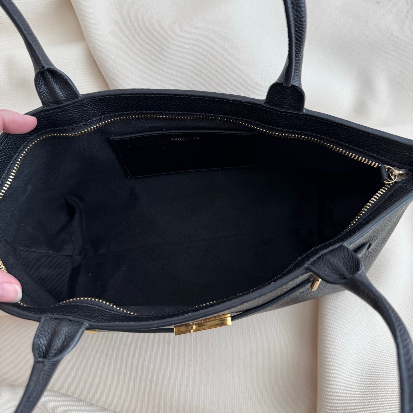 DeMellier "The New York" Shoulder Bag in Black Grained Leather