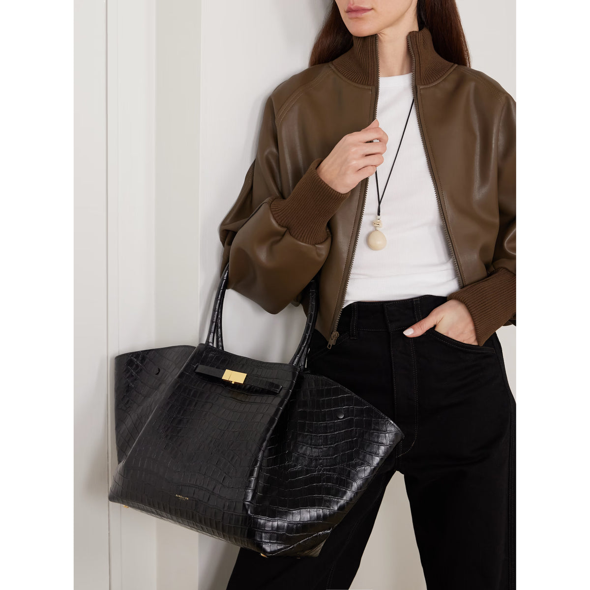 Demellier "New York" Tote in Black Croc
