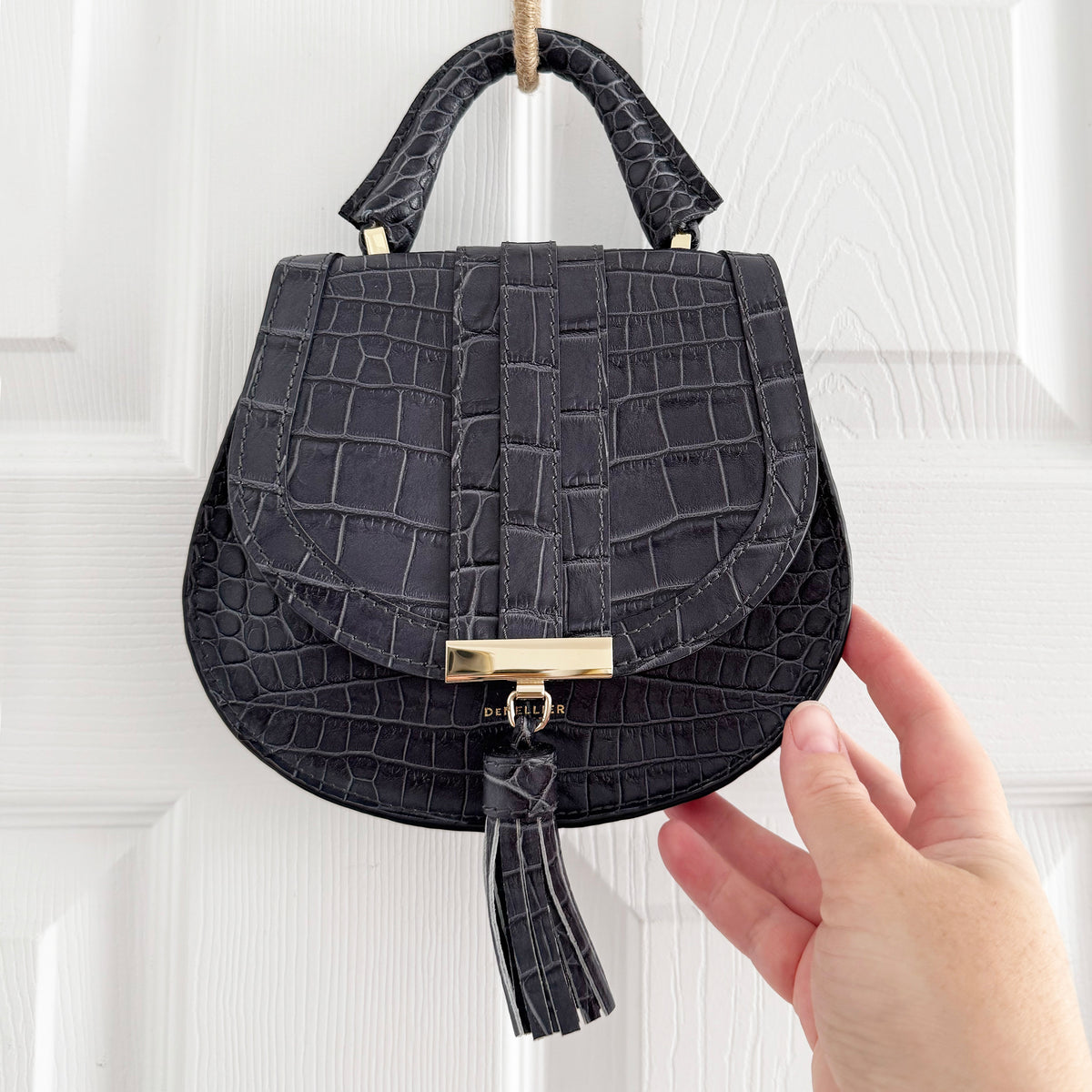 Demellier Nano "Venice" Bag in Grey Croc