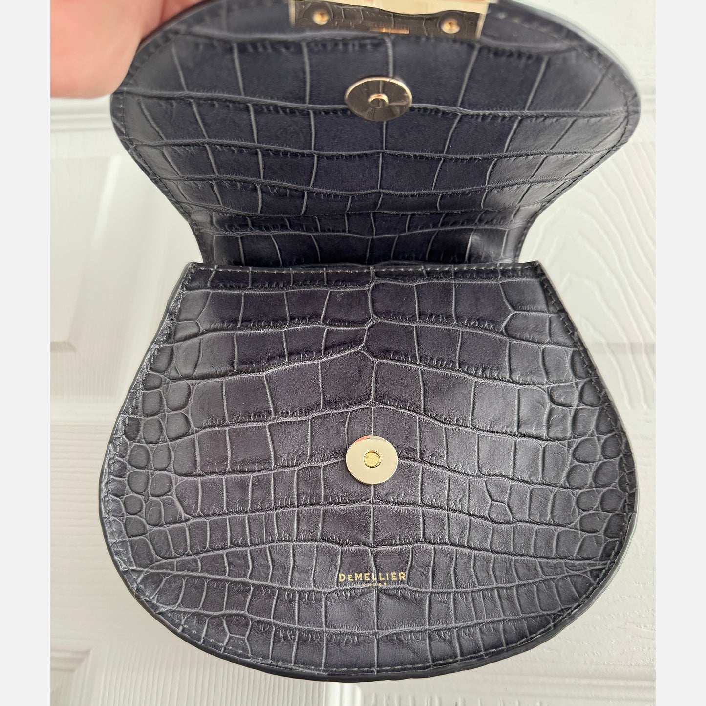 Demellier Nano "Venice" Bag in Grey Croc