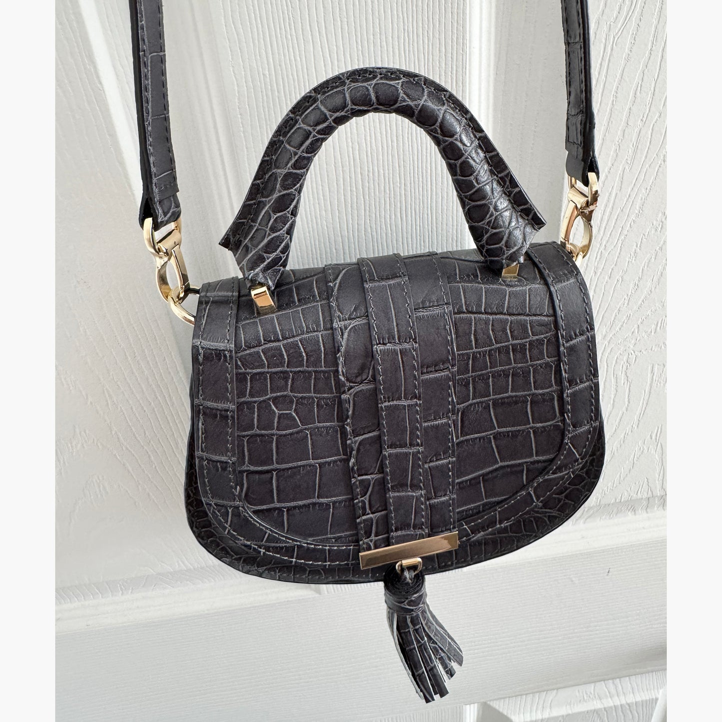 Demellier Nano "Venice" Bag in Grey Croc