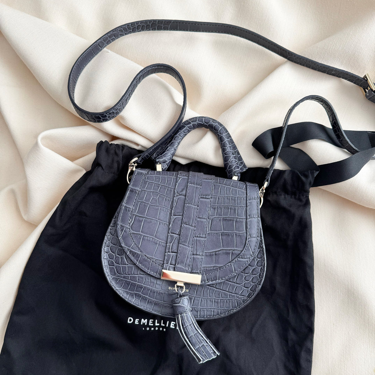 Demellier Nano "Venice" Bag in Grey Croc