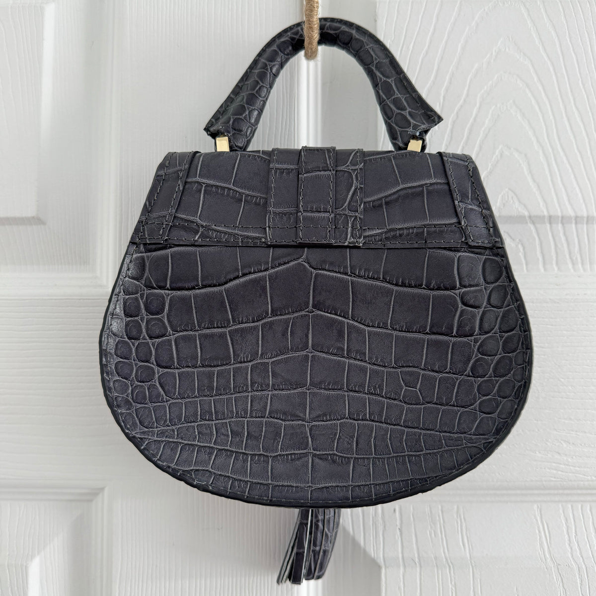 Demellier Nano "Venice" Bag in Grey Croc