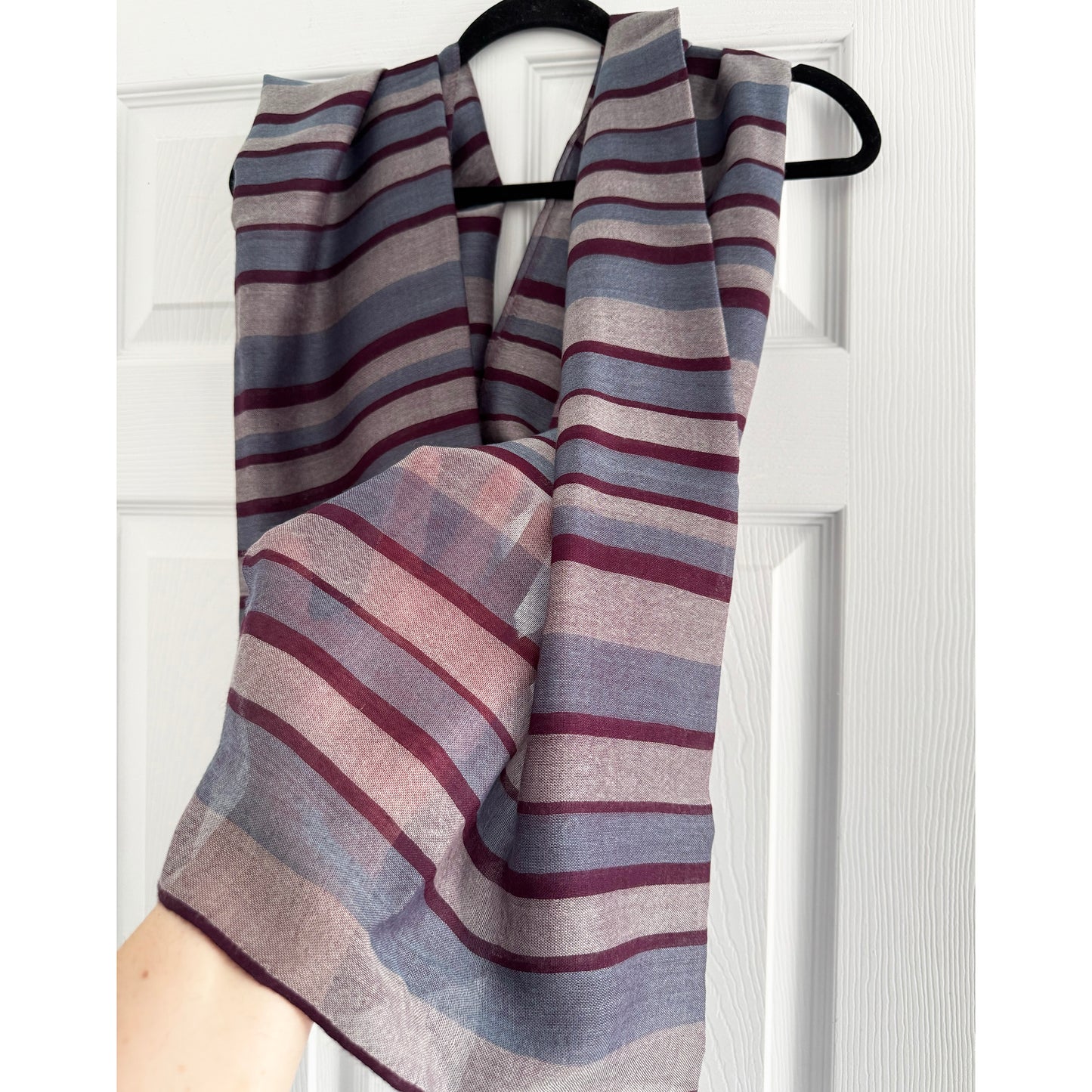 Denis Colomb "Simi" Striped Scarf in Dark Crush Violet/Pale Jade/Dark Jade