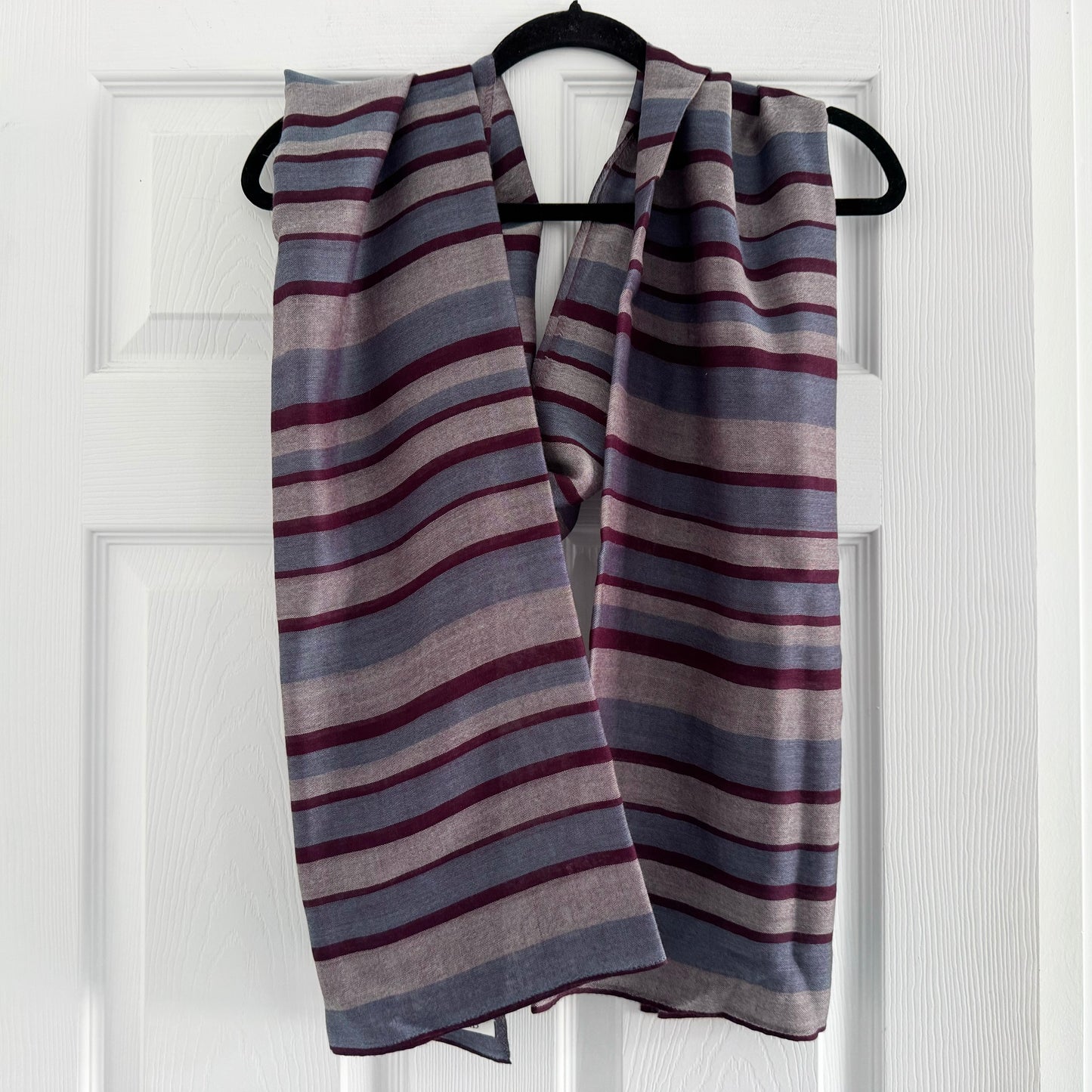Denis Colomb "Simi" Striped Scarf in Dark Crush Violet/Pale Jade/Dark Jade