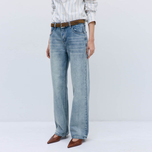De Rococo "No. 11" Mid Rise Full Length Baggy Denim in Dusty Blue, size 27