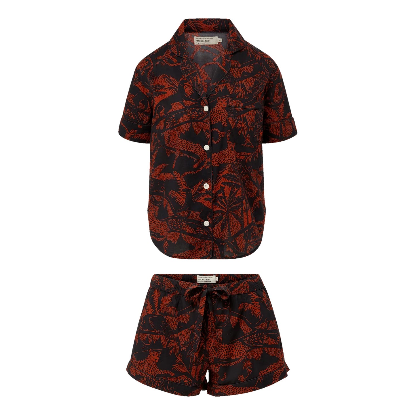 Desmond & Dempsey x Veronica Beard Short-Sleeve Cotton Pajama Set in Black/Red, size Medium
