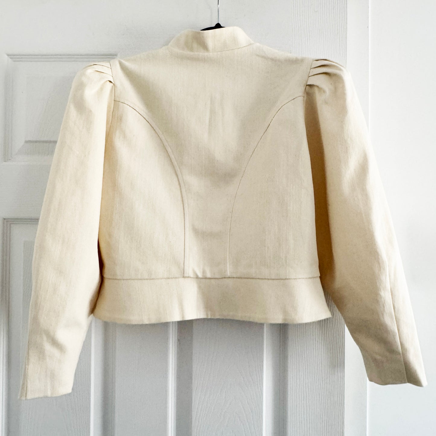 Destree "Amoako" Denim Peplum Jacket in Ecru, Size Medium