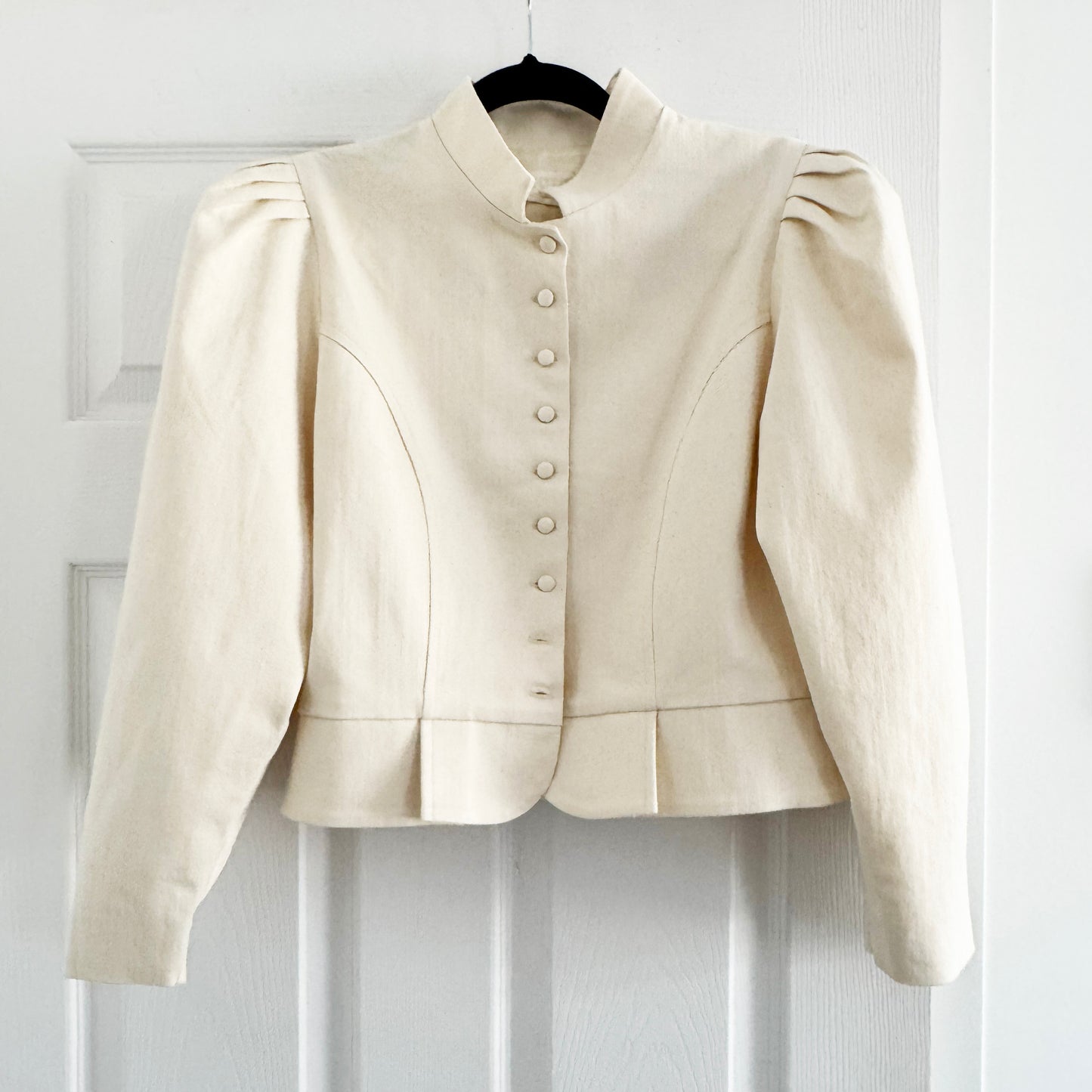 Destree "Amoako" Denim Peplum Jacket in Ecru, Size Medium