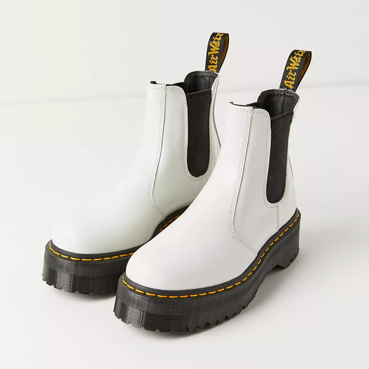 Dr. Martens 2976 Quad Smooth Leather Platform Chelsea Boot in White, size 7/38