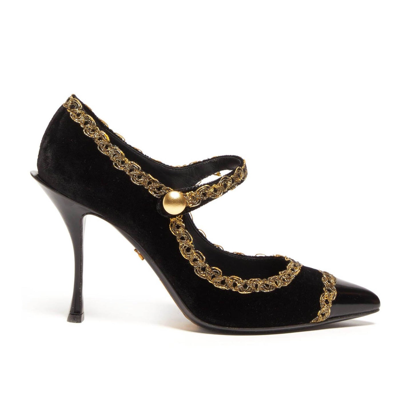 Dolce & Gabbana Black Velvet Maryjanes with Gold Trim, size 37 (fits like 6)