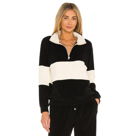 Donni Striped Velour Top in Black and Ivory, size Medium (fits S/M)