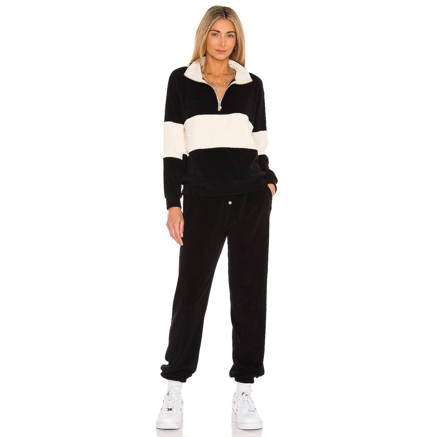 Donni Striped Velour Top in Black and Ivory, size Medium (fits S/M)