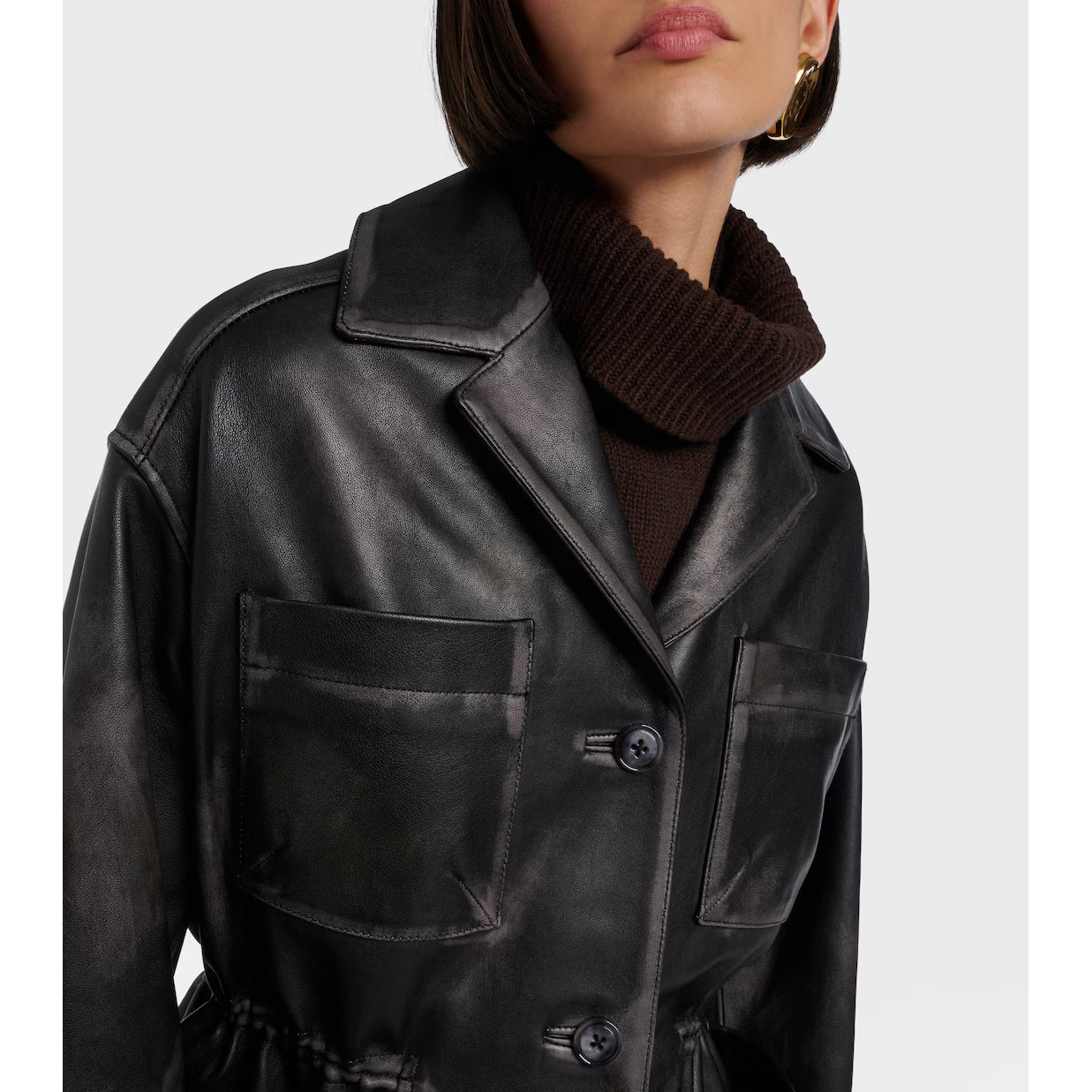 Dorothee Schumacher "Sleek Statement" Distressed Leather Jacket in Black, size "2" (Size Small)