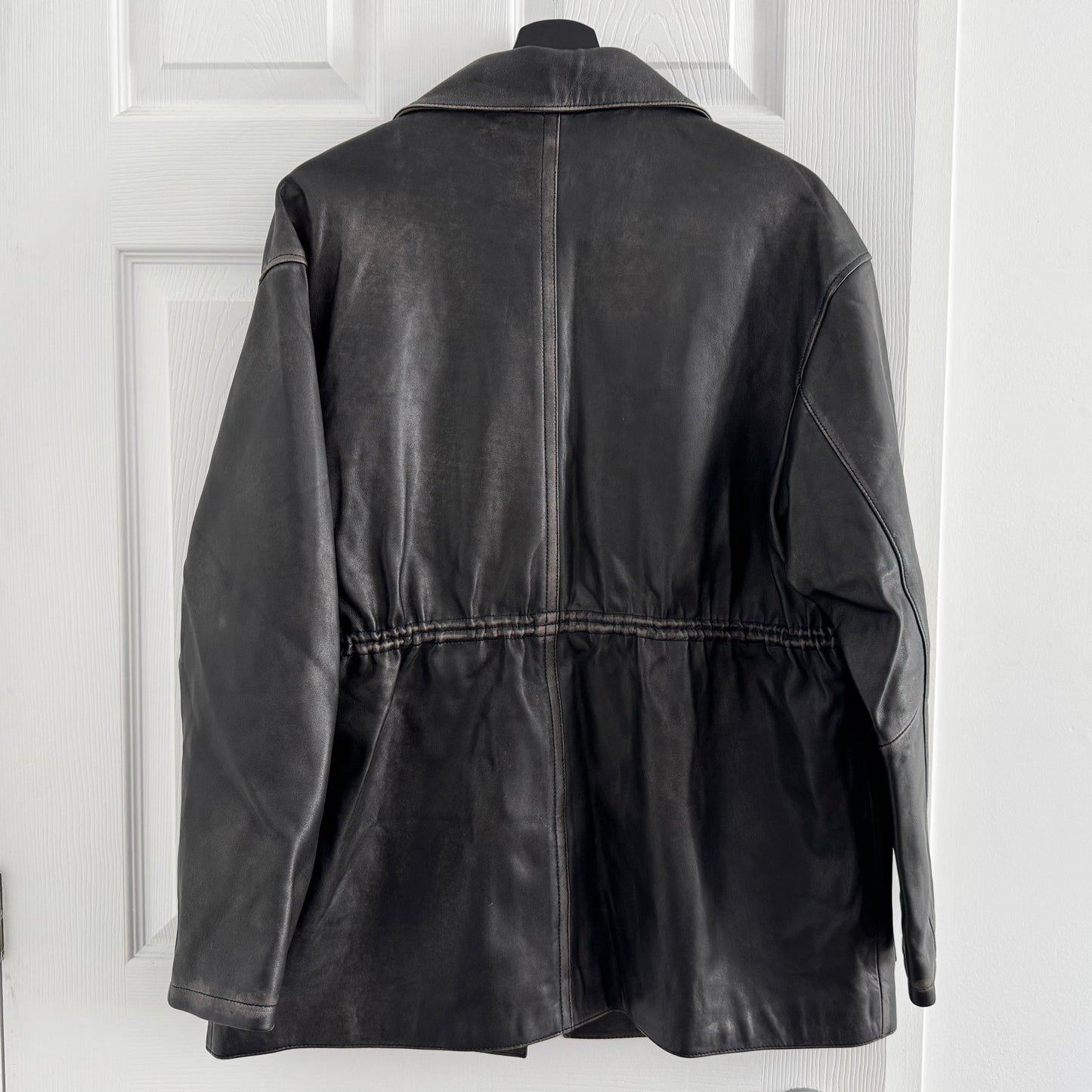 Dorothee Schumacher "Sleek Statement" Distressed Leather Jacket in Black, size "2" (Size Small)