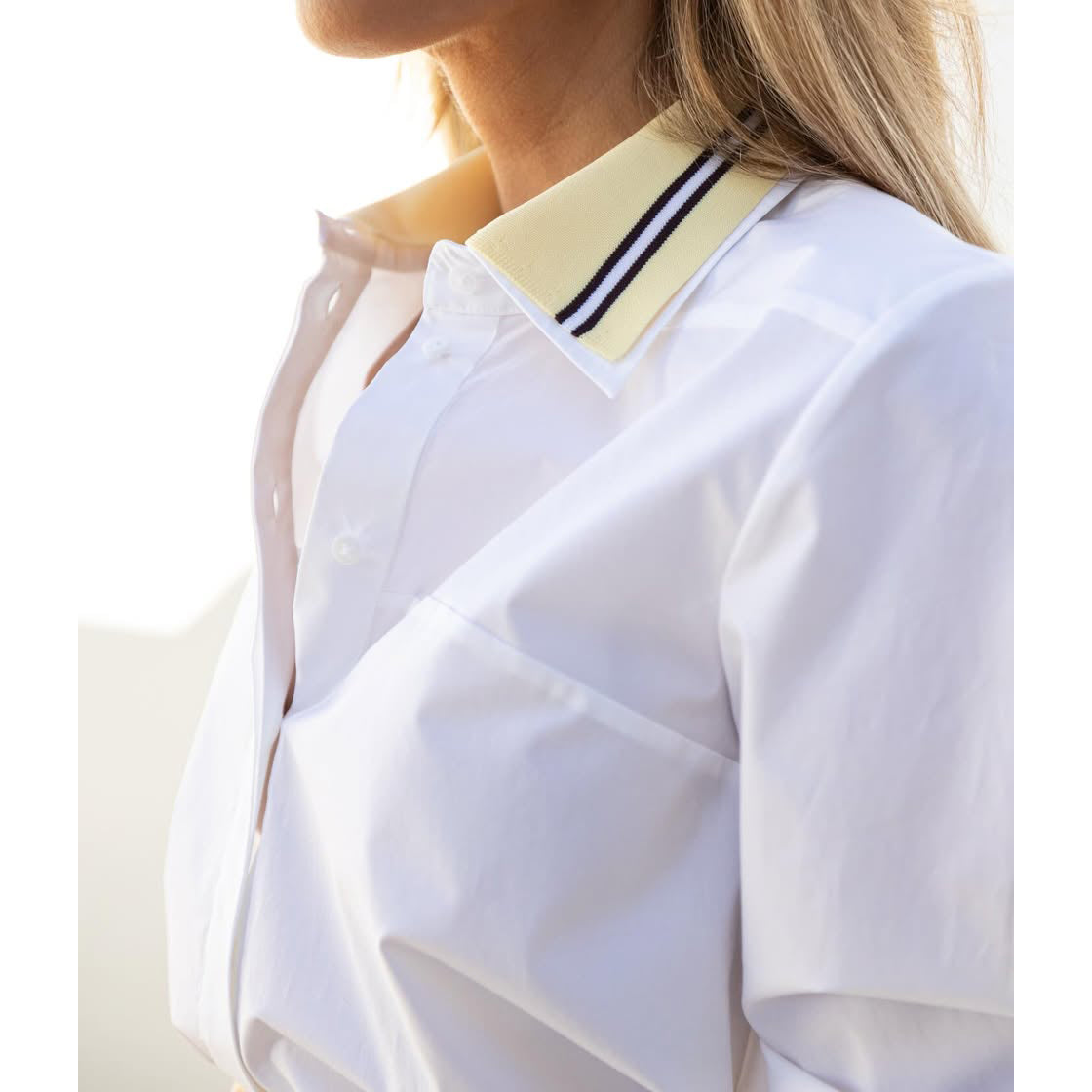 Dorothee Schumacher Poplin Shirt with Knit Collar, size "2" (Size Small)
