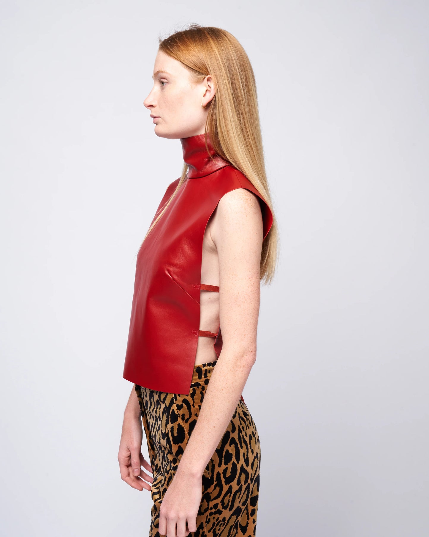 Dries Van Noten "Larma" Printed Leather Turtleneck Top in Blue, Fits XS/S