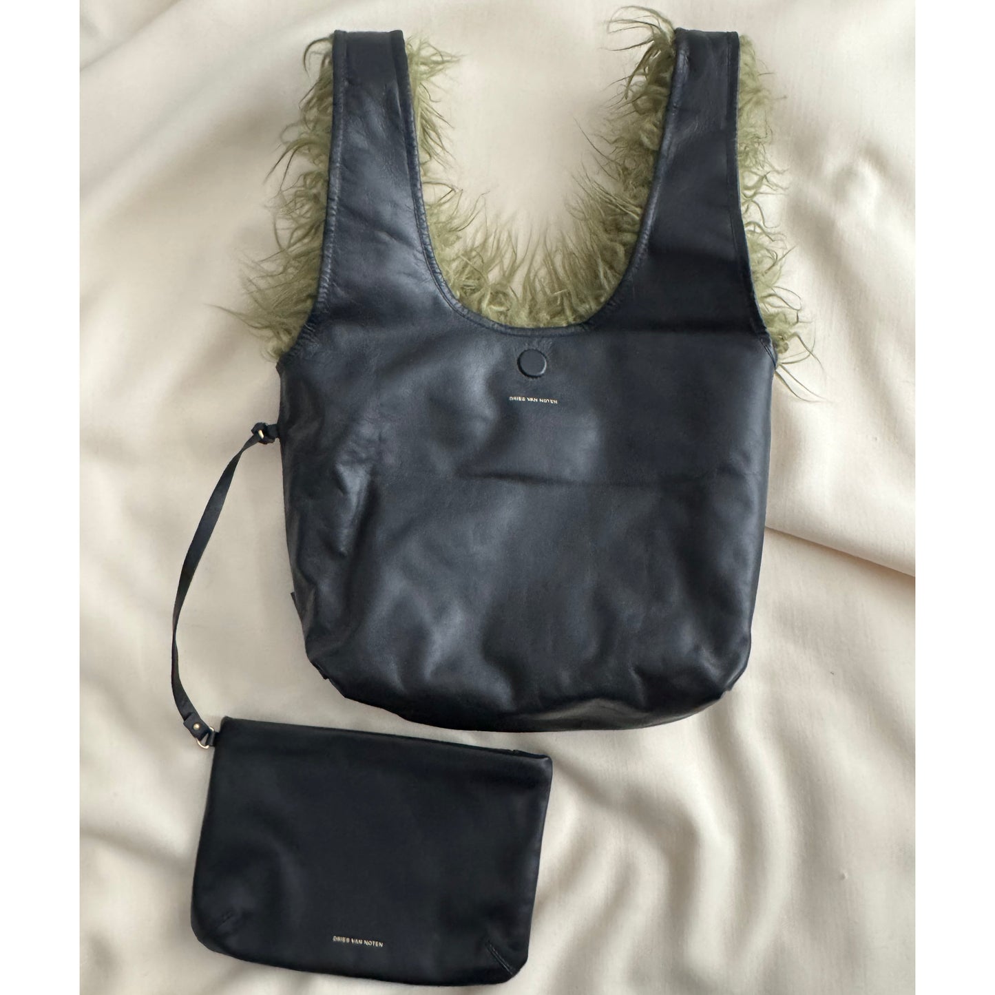 Dries Van Noten Fuzzy Tote Bag in Green