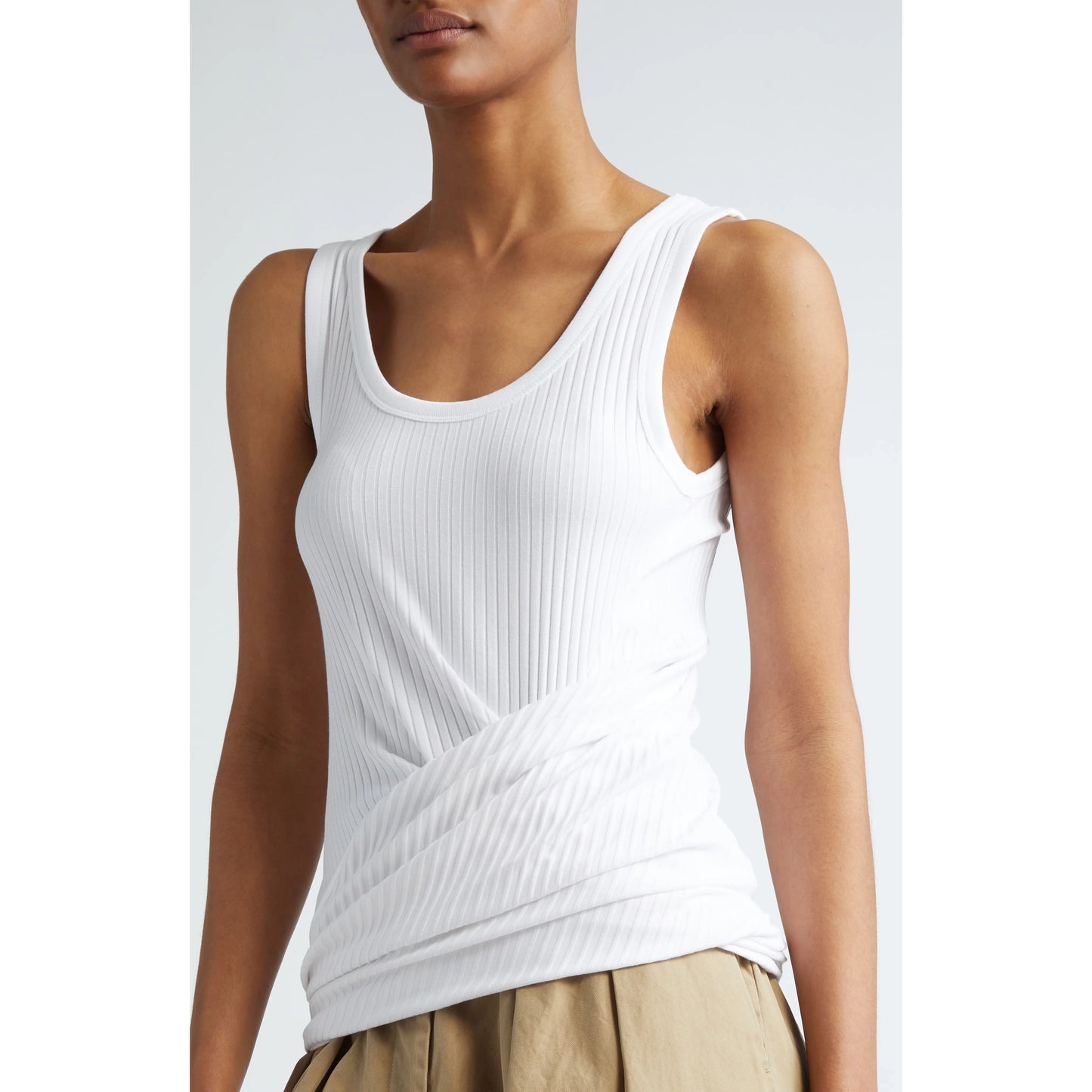Dries Van Noten "Hoga" Asymmetrical Ribbed Tank in White, size large