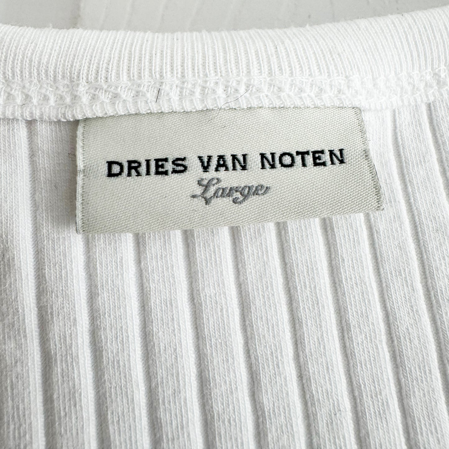 Dries Van Noten "Hoga" Asymmetrical Ribbed Tank in White, size large