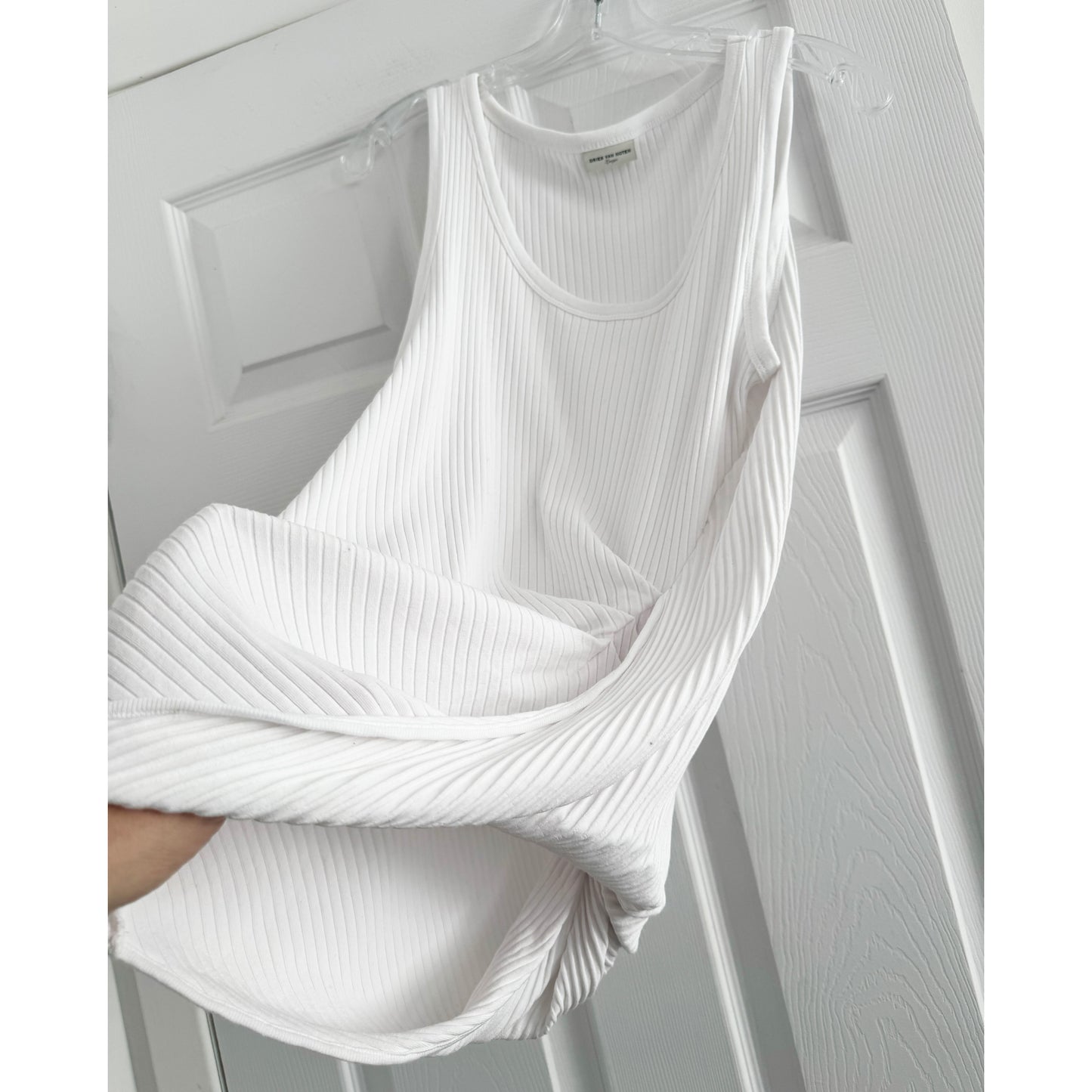 Dries Van Noten "Hoga" Asymmetrical Ribbed Tank in White, size large