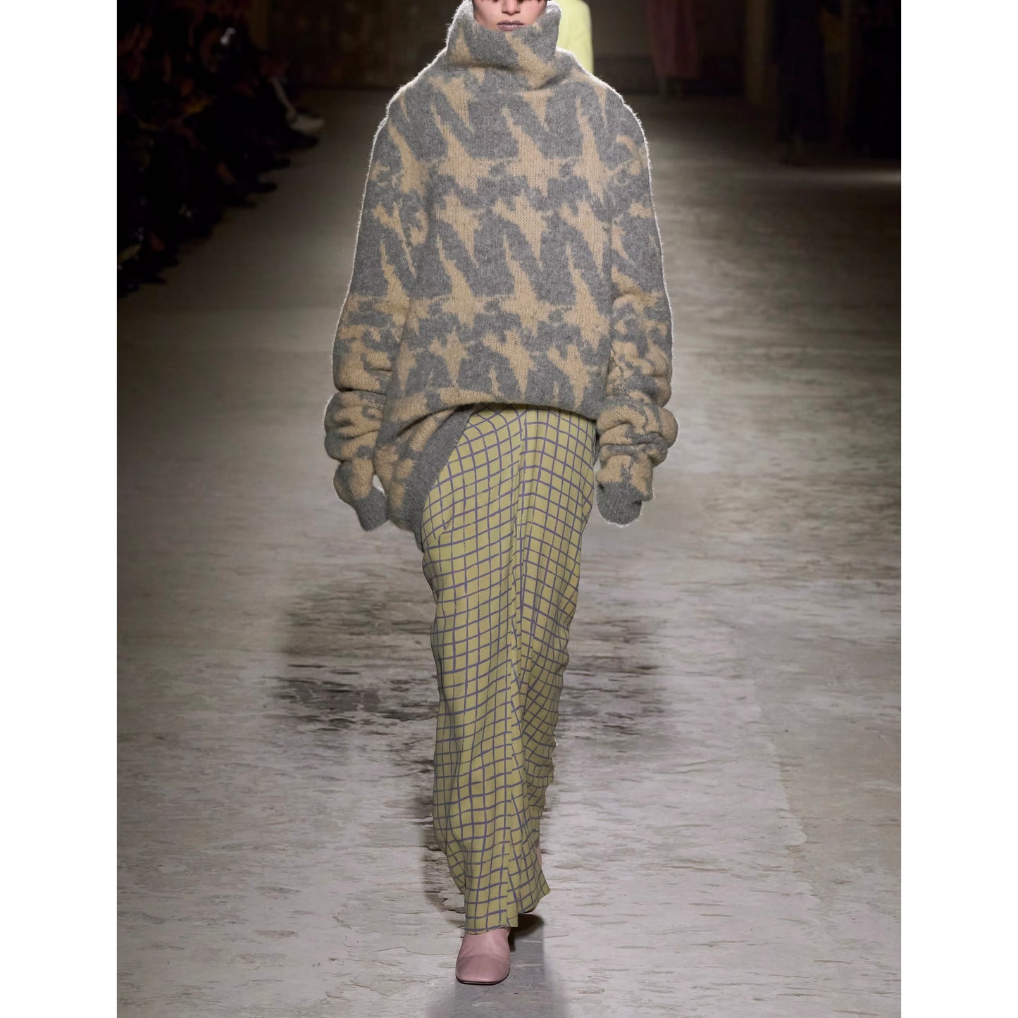 Dries Van Noten "Taiga" Printed Turtleneck in Pink/Navy, size Small