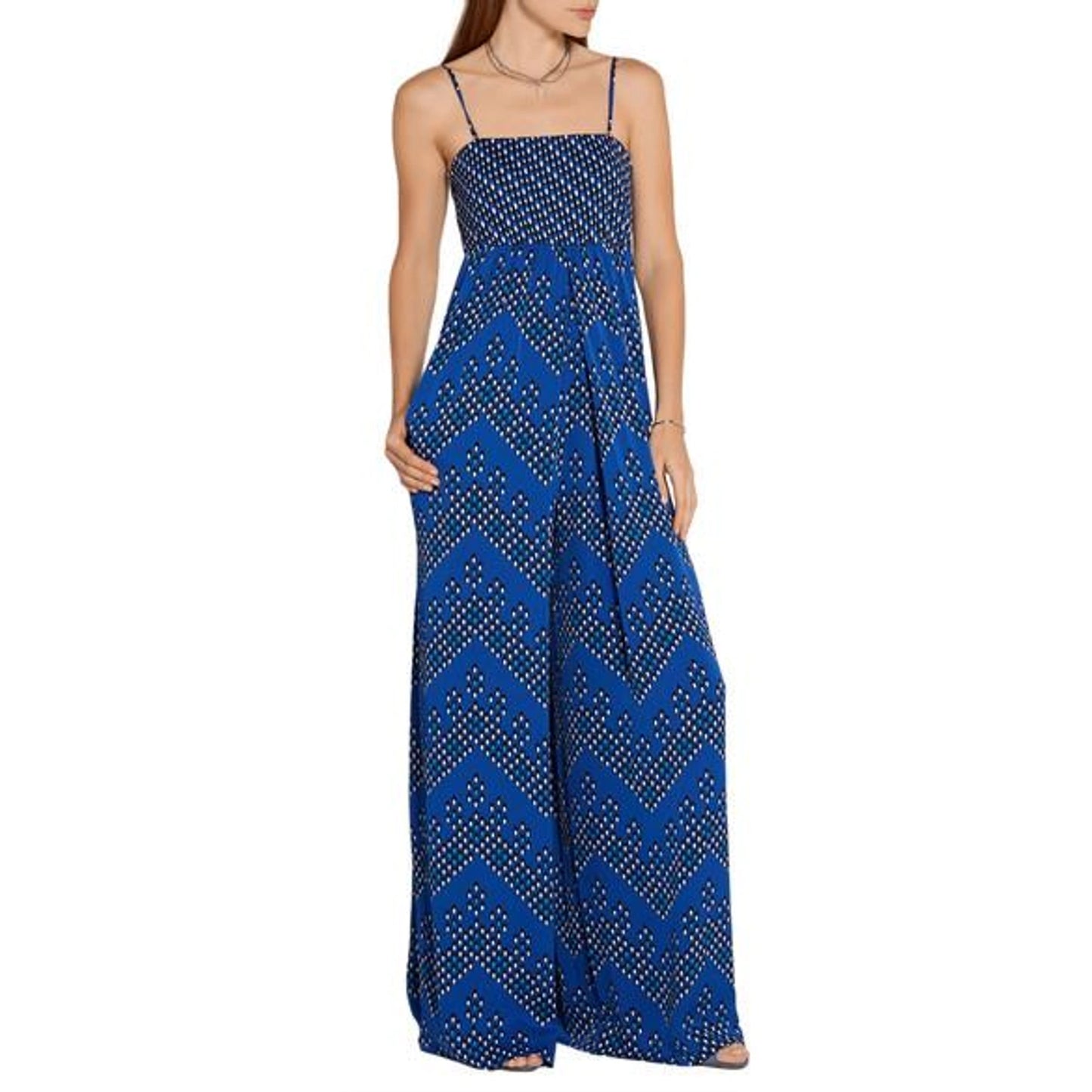 Robe longue imprimée bleue DVF, taille 10