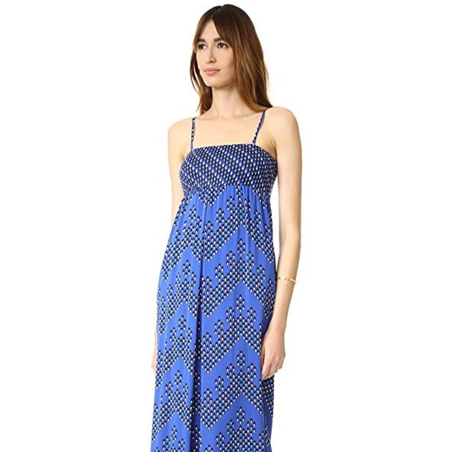 Robe longue imprimée bleue DVF, taille 10