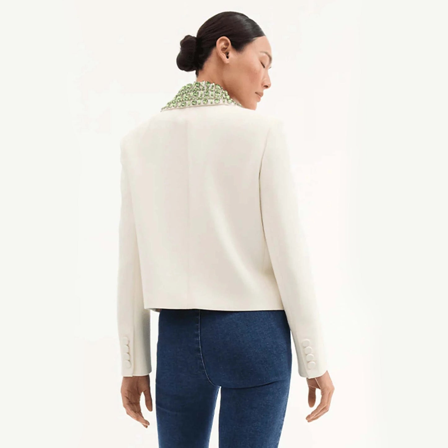 Veronica Beard "Imogen" Crystal-Embellished Jacket in White, size 4