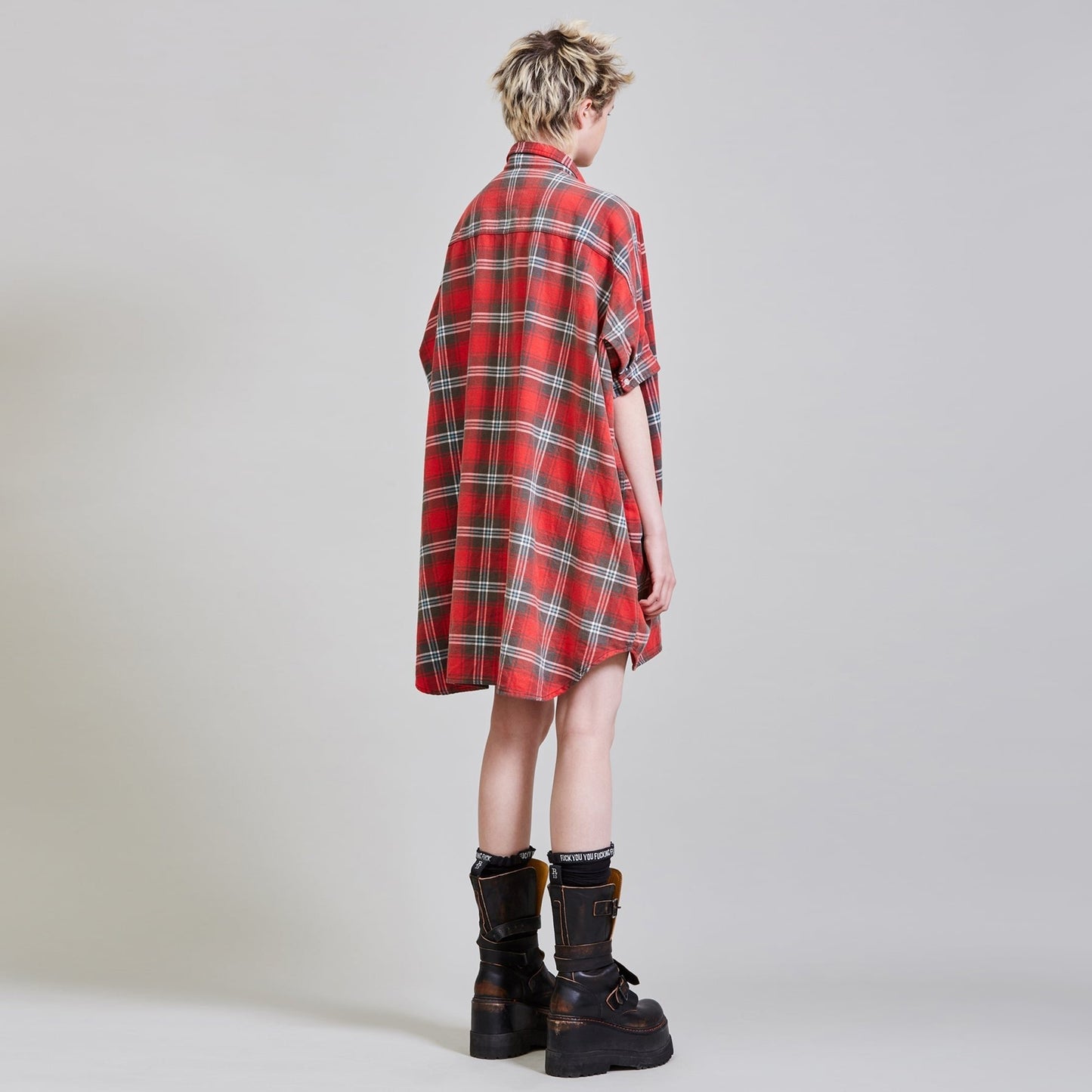 R13 Oversize Plaid Shirtdress in Red, size XXS (fits oversize)
