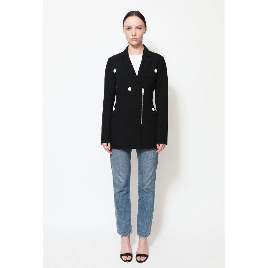 Celine Wool Crepe Blazer with White Buttons, size 38